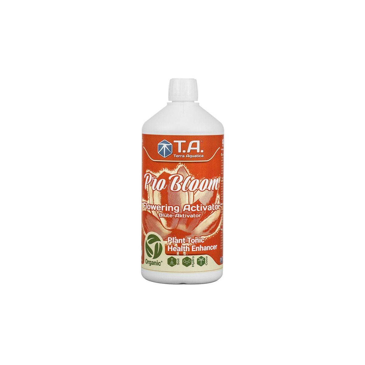 Une petite bouteille de Terra Aquatica pro bloom 250 ml, un stimulateur de floraison puissant