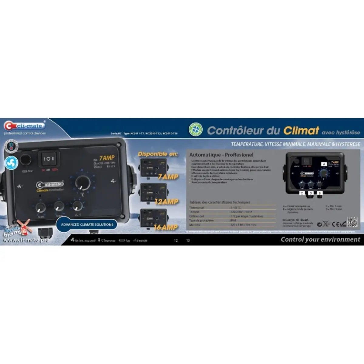 Régulateur de température et vitesse Cli-Mate 7AMP
