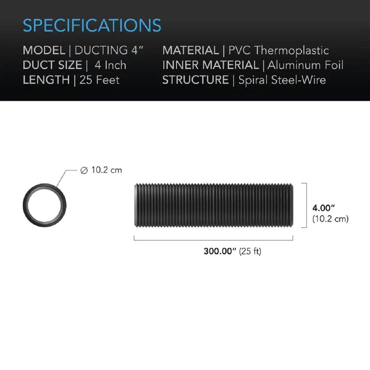 AC Infinity - gaine en PVC et Alu de 102mm - 7 mètres