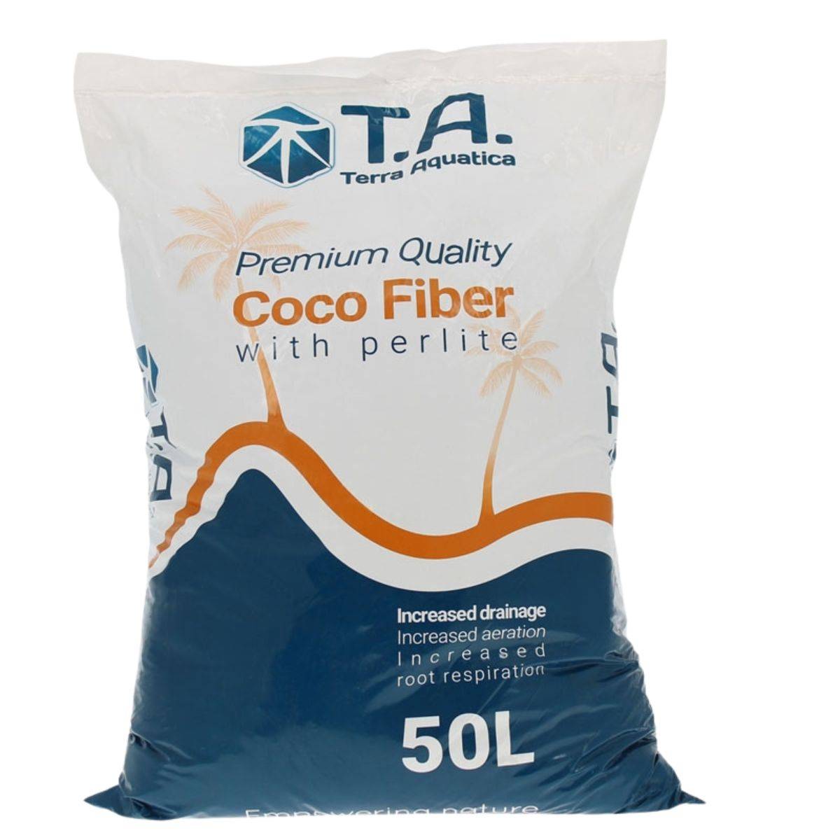 Sac de Coco Fiber with Perlite 50 litres de Terra Aquatica, un substrat coco-perlite pour un drainage et une oxygénation améliorés, idéal pour les cultures en pot et hydroponiques.